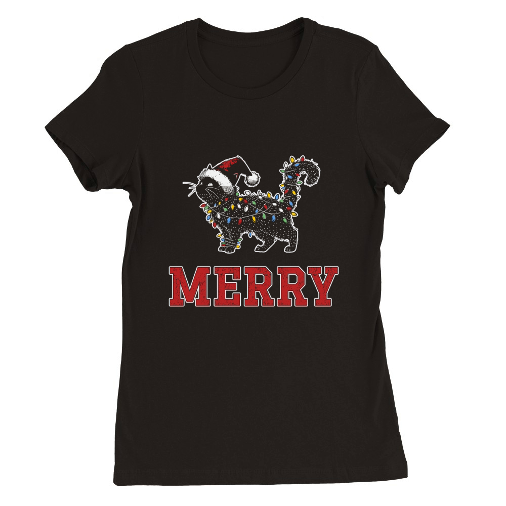MERRY CAT WRAPPED BY CHRISTMAS LIGHTS D Color 4 Premium Womens Crewneck T-shirt