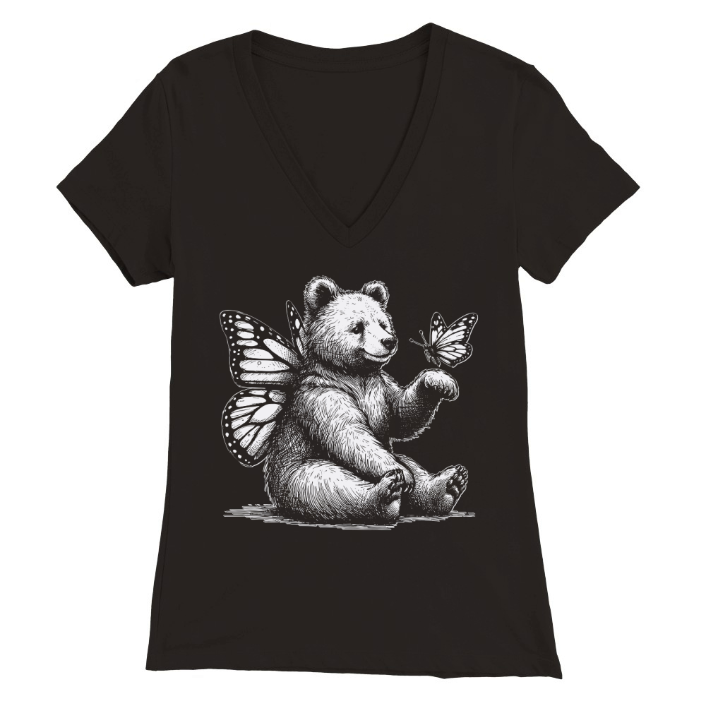 Bear With Butterfly Wings Vintage D White Premium Womens V-Neck T-shirt