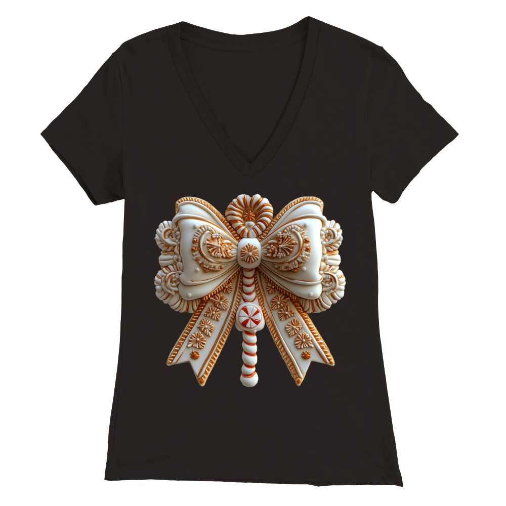 Coquette Bow Gingerbread Christmas 2 Premium Womens V-Neck T-shirt