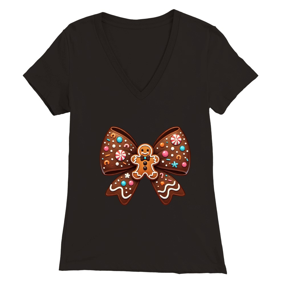 gingerbread bow Premium Womens V-Neck T-shirt