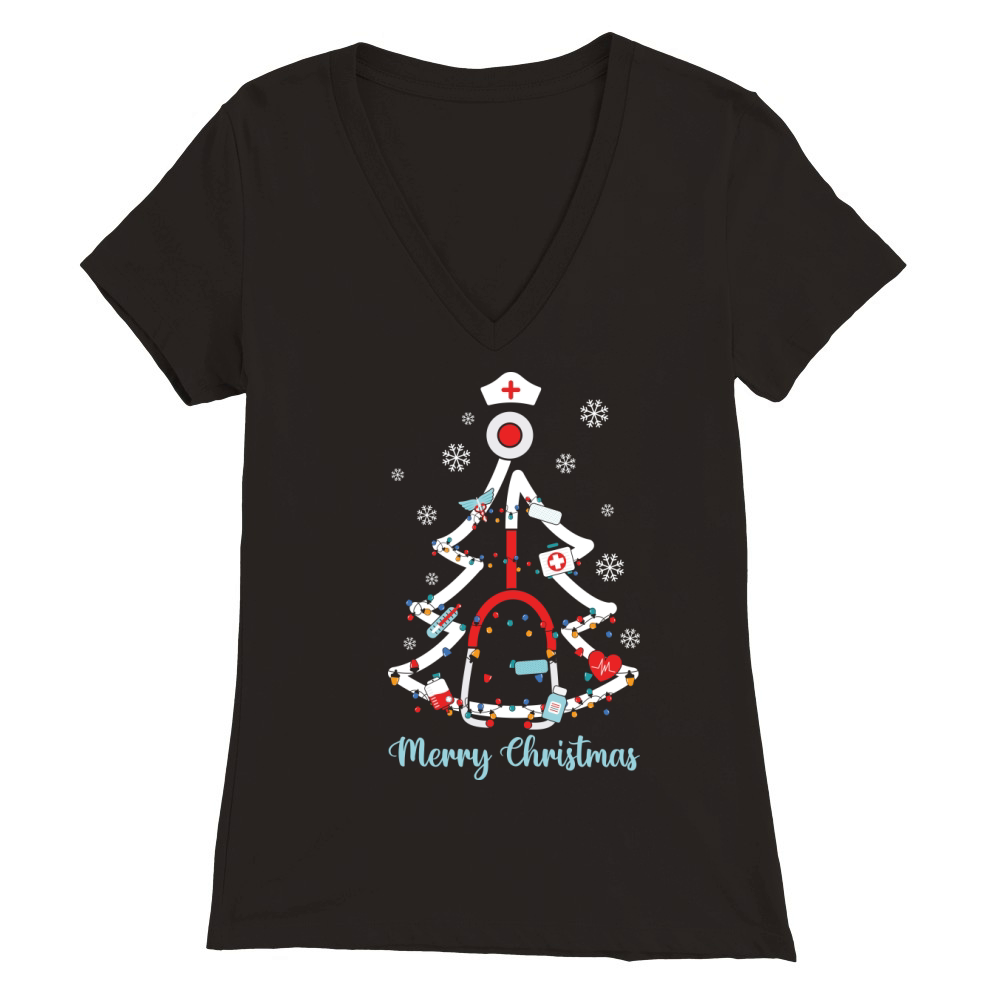 Nurse Merry Christmas Shirt in 2022 Premium Womens V-Neck T-shirt