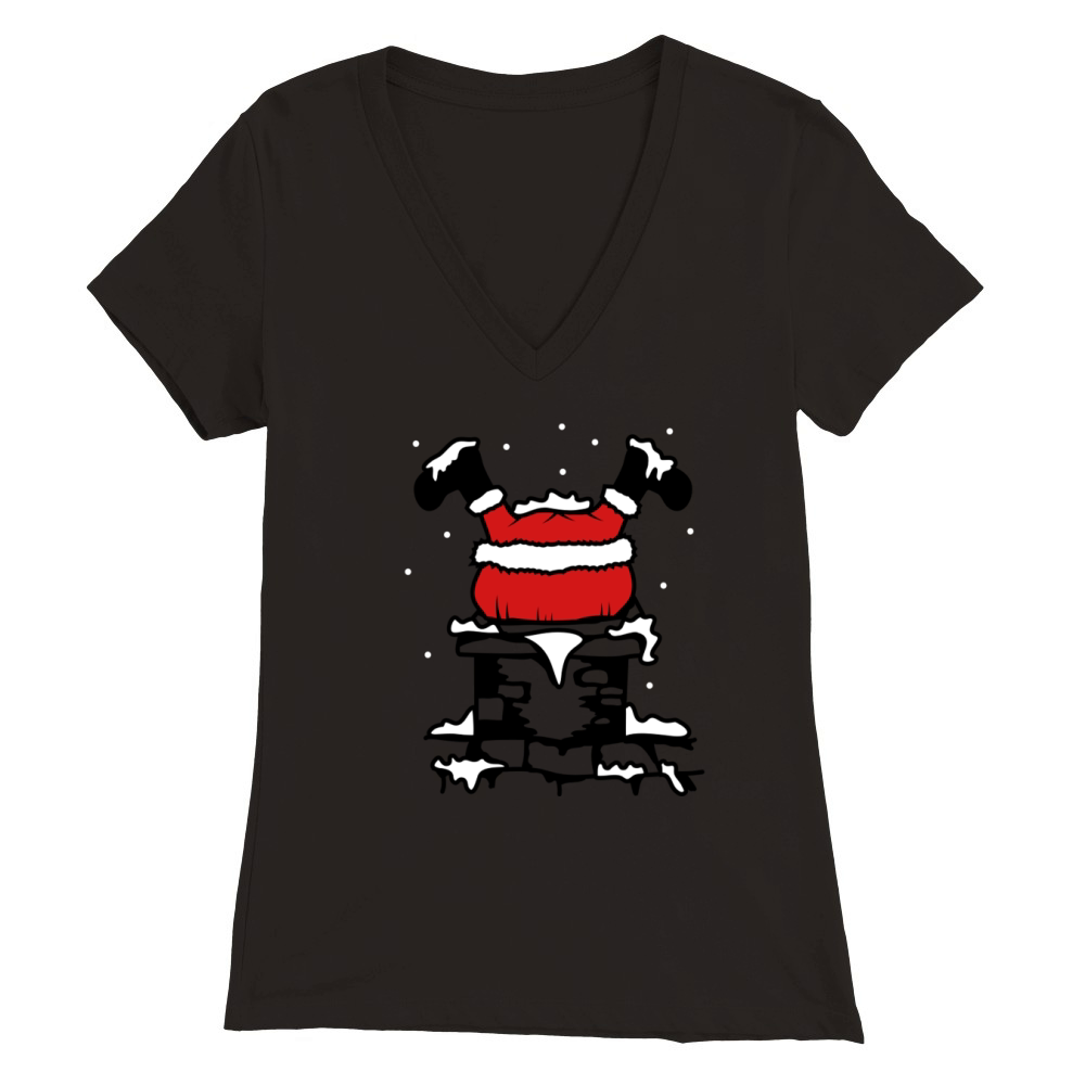 Santa Claus stuck in the chimney Premium Womens V-Neck T-shirt