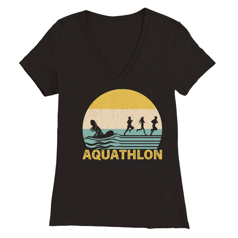 Sunset Aquathlon Vintage Retro Premium Womens V-Neck T-shirt