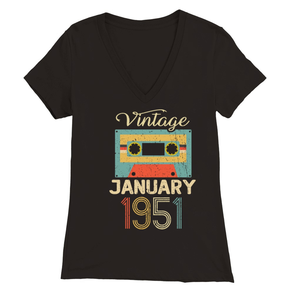 Vintage January 70 Year 1951 70th Birthday Gift Premium Womens V-Neck T-shirt