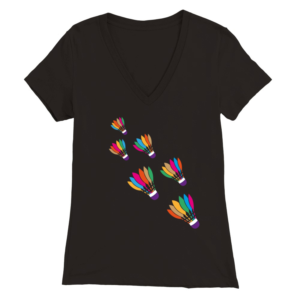 Watercolor Badminton Shuttlecock Racket Sport Premium Womens V-Neck T-shirt