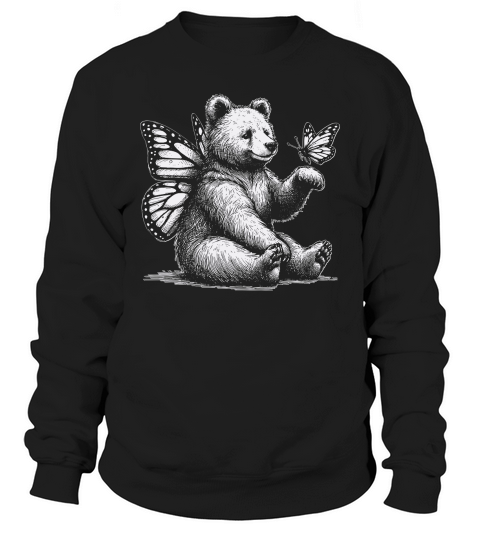 Bear With Butterfly Wings Vintage D White Sweatshirt Unisex