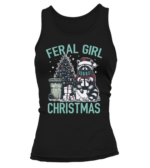 Feral Girl Christmas Raccoon D Color Green Tank top Woman