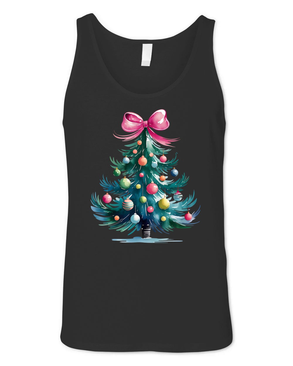 Watercolor Christmas Tree with Ornaments Unisex Jersey Tank