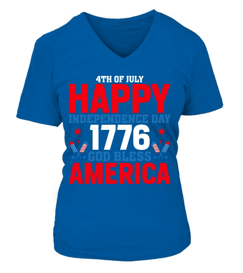 4th of July happy Independence Day 1776 God Bless America 02 V-neck T-Shirt Woman