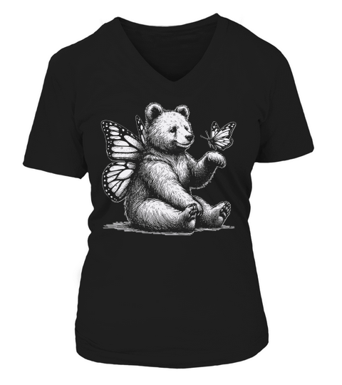 Bear With Butterfly Wings Vintage D White V-neck T-Shirt Woman
