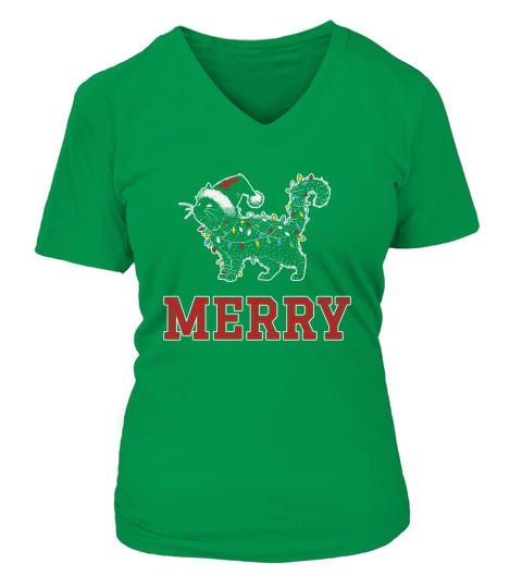 MERRY CAT WRAPPED BY CHRISTMAS LIGHTS D Color 4 V-neck T-Shirt Woman