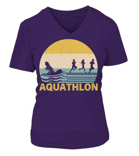 Sunset Aquathlon Vintage Retro V-neck T-Shirt Woman