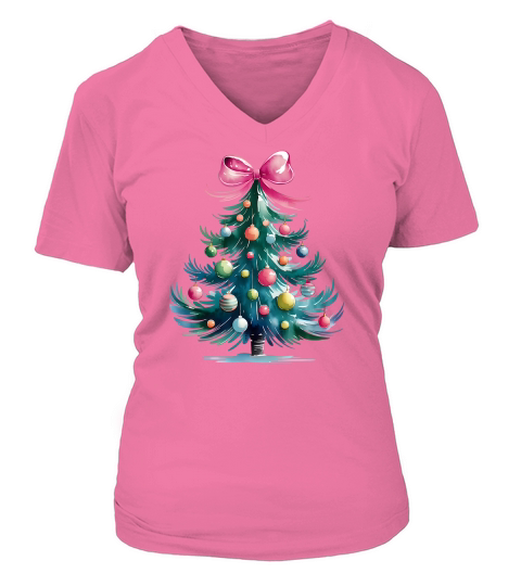 Watercolor Christmas Tree with Ornaments V-neck T-Shirt Woman