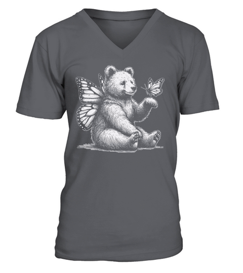 Bear With Butterfly Wings Vintage D White V-Neck T-shirt