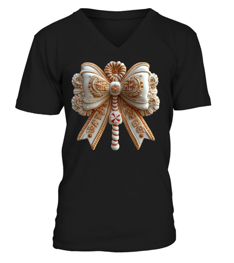 Coquette Bow Gingerbread Christmas 2 V-Neck T-shirt