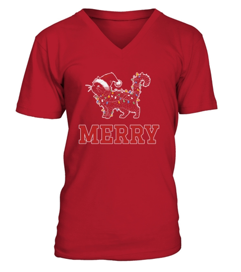 MERRY CAT WRAPPED BY CHRISTMAS LIGHTS D Color 4 V-Neck T-shirt