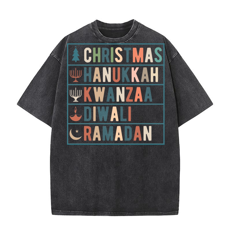 Christmas Hanukkah Kwanzaa Diwali Ramadan Washed T-Shirt