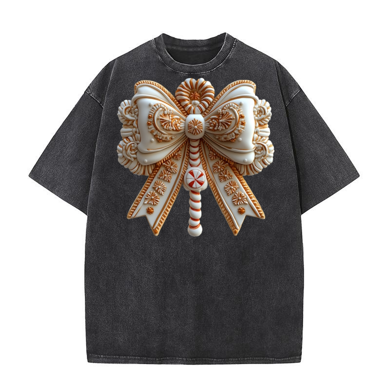 Coquette Bow Gingerbread Christmas 2 Washed T-Shirt