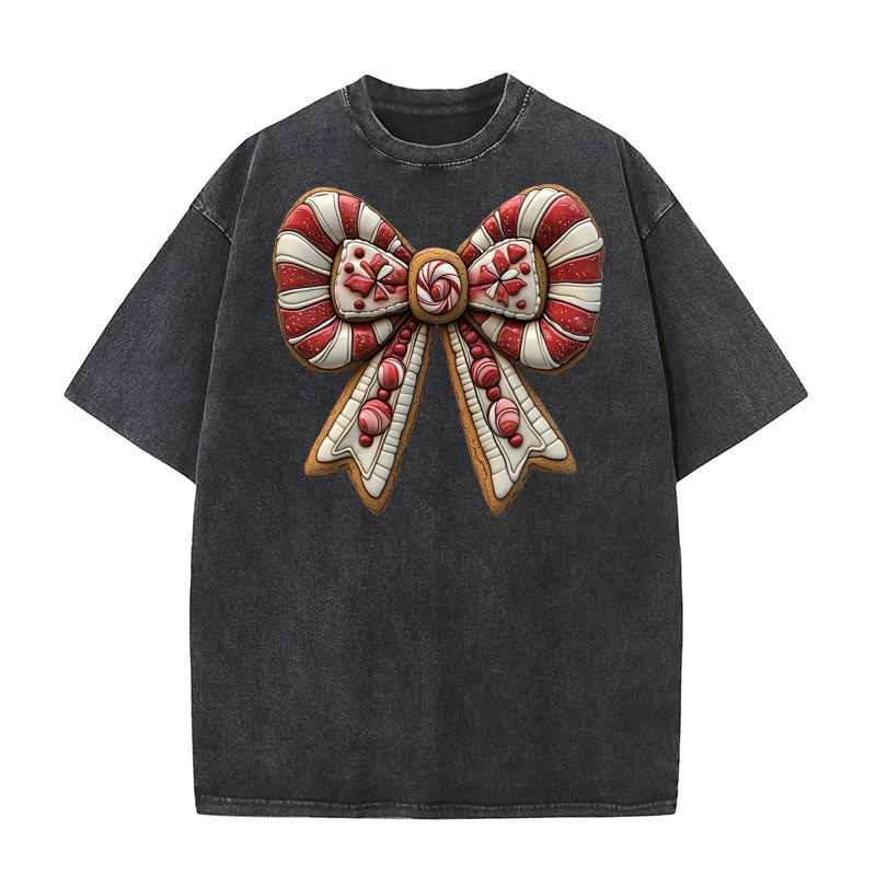 Gingerbread Bow Christmas Bow 9 Washed T-Shirt