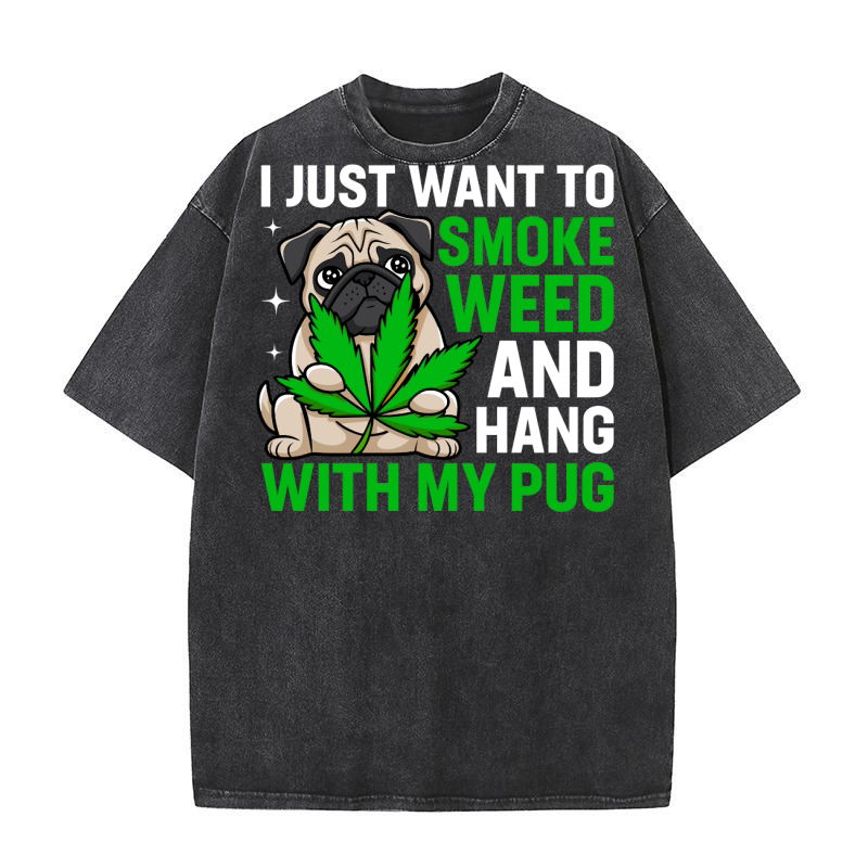 i just want to smoke weed and hang with my pug Washed T-Shirt