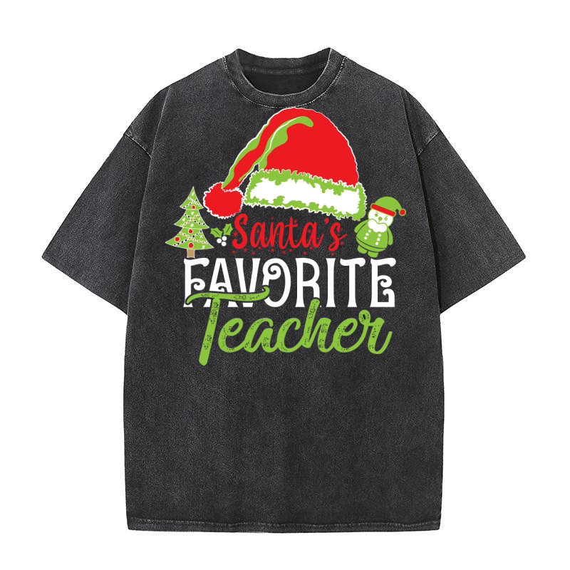 Santas Favorite Teacher 7 Washed T-Shirt