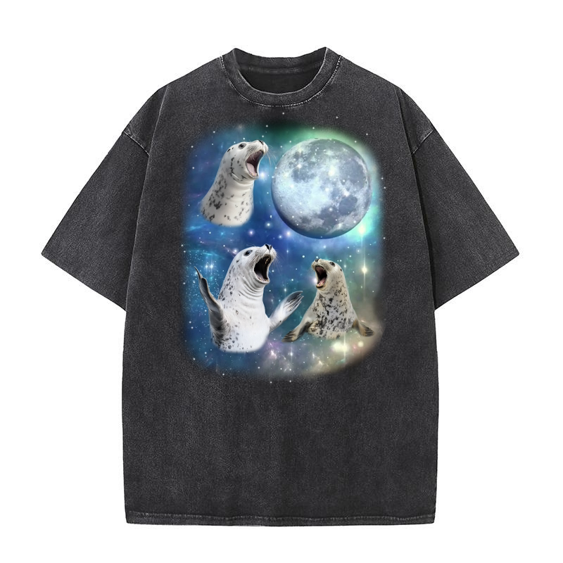 Three Seal Moon Weird Cursed Washed T-Shirt