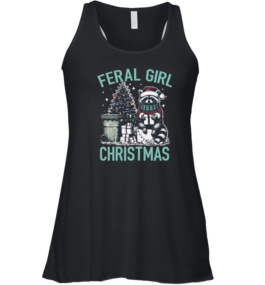 Feral Girl Christmas Raccoon D Color Green Women's Flowy Tank Top