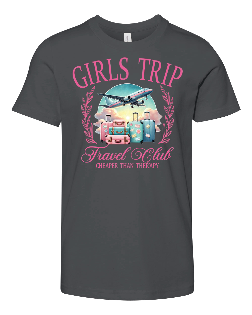 GirlsTripTravelClub Pink PNG Youth Unisex Jersey Tee