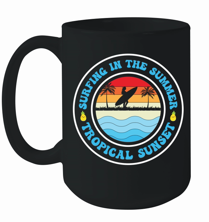 Surfing in the summer tropical sunset Ceramic Mug