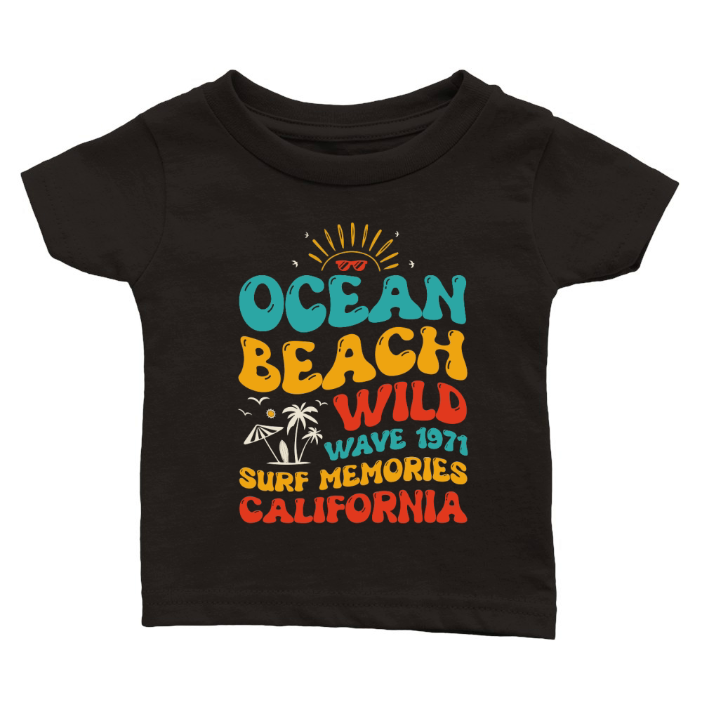 Ocean Beach Wild Wave 1971 Surf Memories California (1) Classic Baby Crewneck T-shirt