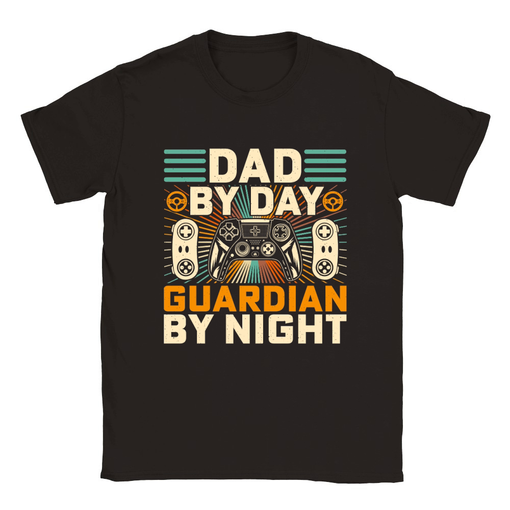 fathers day Retro Video Game   dad by day guardian by night Classic Kids Crewneck T-shirt