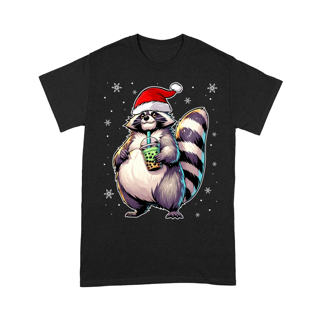 adorable Raccon drinking boba tea wearing santa hat 2 Comfort T-shirt
