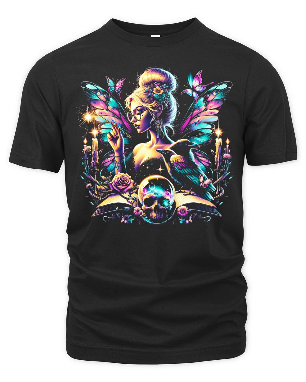 Mystical Gothic Fairy with Ravens Organic Unisex T-shirt