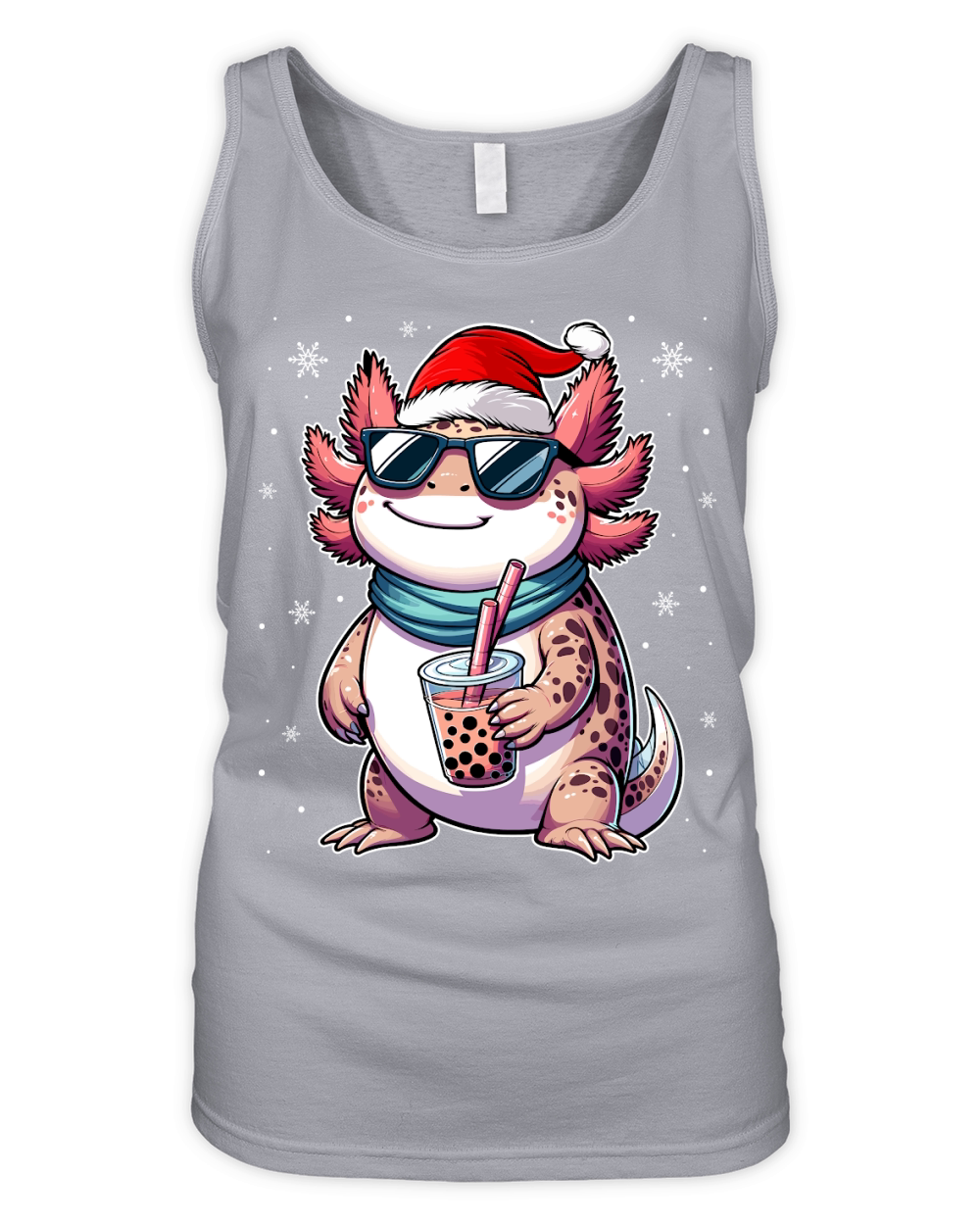adorable axolotl drinking boba tea wearing santa hat 1 Organic Women's Tank Top