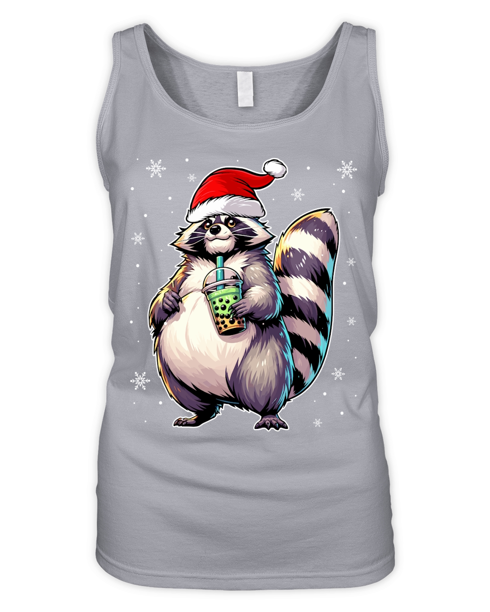 adorable Raccon drinking boba tea wearing santa hat 2 Organic Women's Tank Top