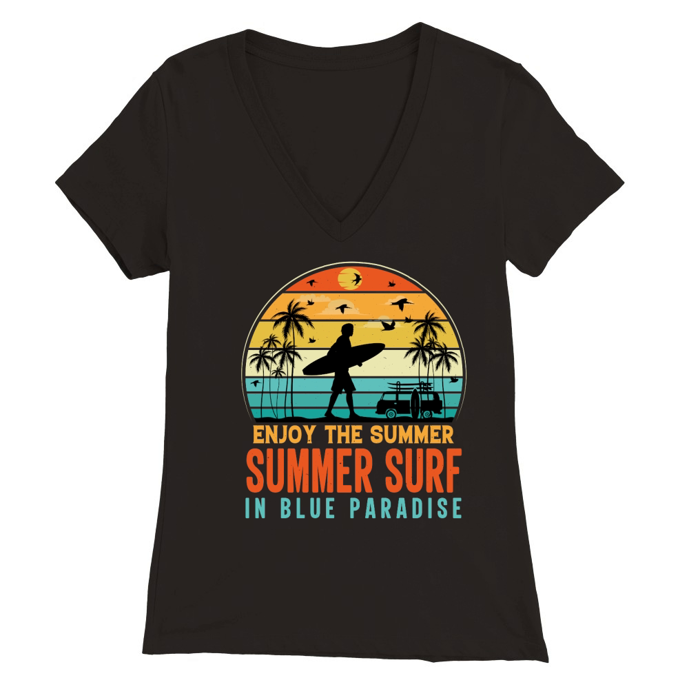 Enjoy The Summer Summer Surf In Blue Paradise  (1) Premium Womens V-Neck T-shirt