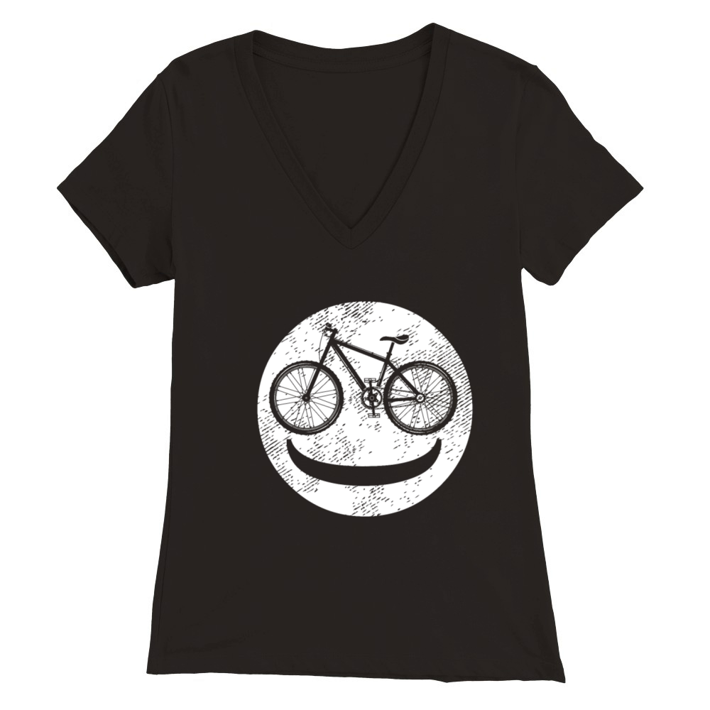 MTB Bike Happy Face Cycling Cyclists Premium Womens V-Neck T-shirt