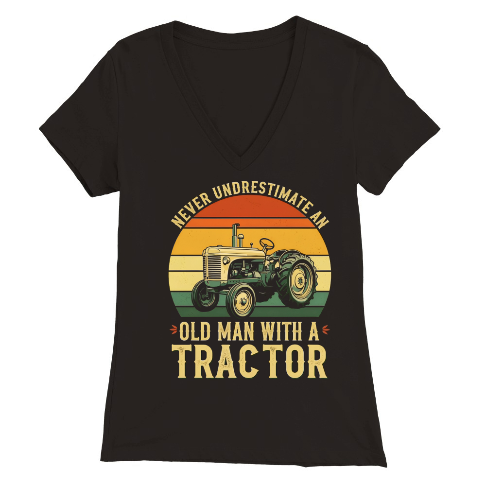 Never Undrestimate An Old man With A Tractor Premium Womens V-Neck T-shirt