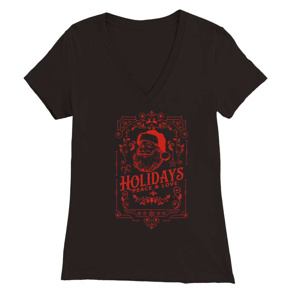 Vintage Christmas  holidays peace and love white 7 red 02 Premium Womens V-Neck T-shirt