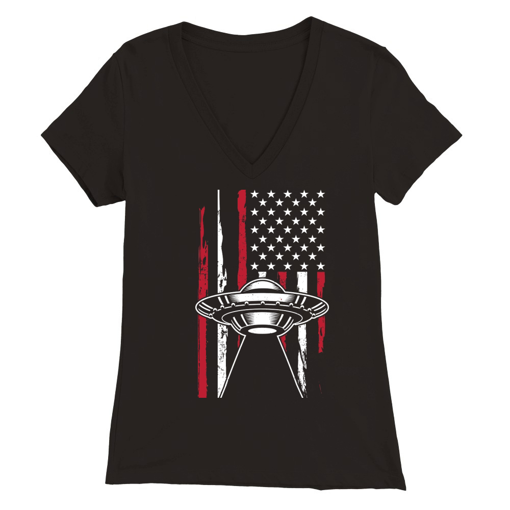 Vintage UFO Alien Flag usa Premium Womens V-Neck T-shirt