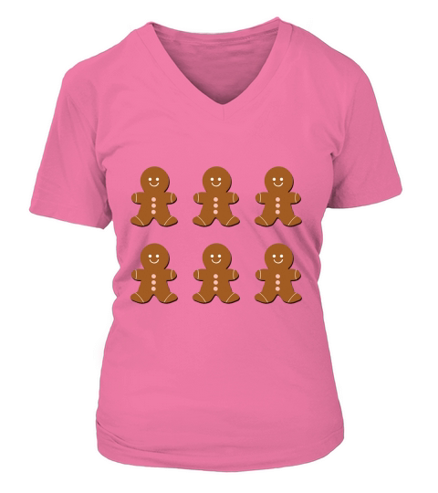 Big Smile Pink Buttons Brown Body Gingerbread (4) 6 V-neck T-Shirt Woman