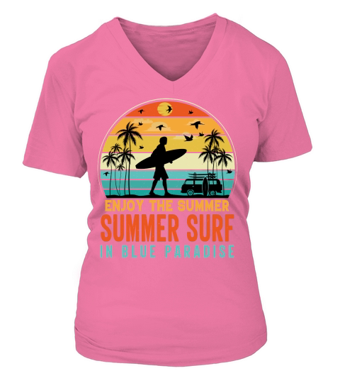 Enjoy The Summer Summer Surf In Blue Paradise  (1) V-neck T-Shirt Woman
