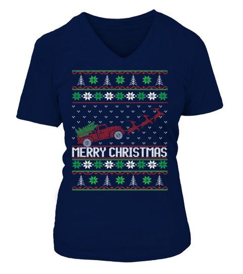 Merry Christmas farm tractor V-neck T-Shirt Woman