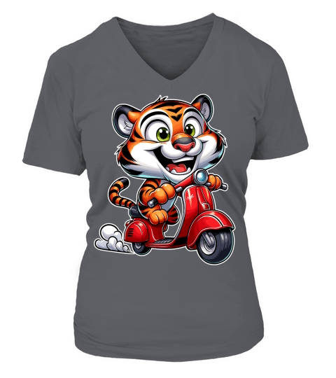 Tiger Riding Scooter 1 V-neck T-Shirt Woman