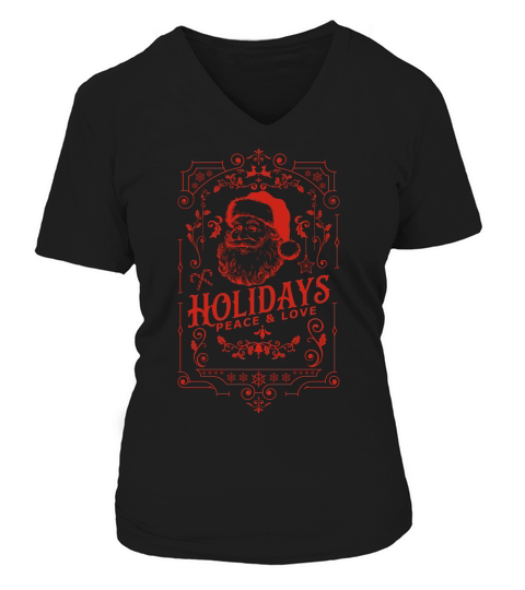 Vintage Christmas  holidays peace and love white 7 red 02 V-neck T-Shirt Woman