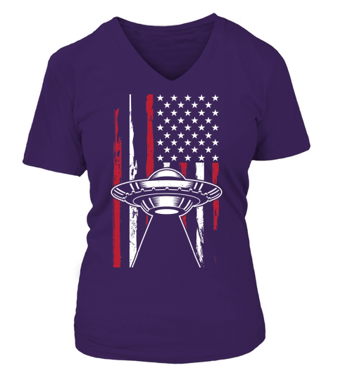 Vintage UFO Alien Flag usa V-neck T-Shirt Woman