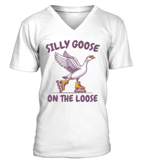 Goose Playing Retro Rollerblade L Purple V-Neck T-shirt