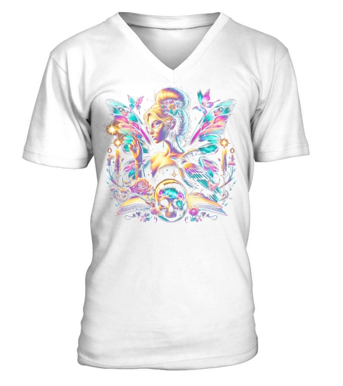 Mystical Gothic Fairy with Ravens V-Neck T-shirt