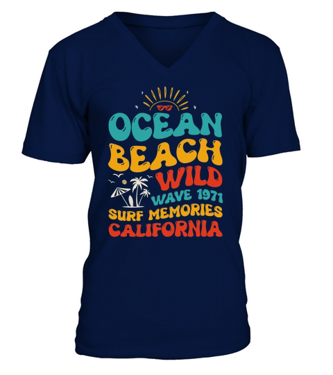 Ocean Beach Wild Wave 1971 Surf Memories California (1) V-Neck T-shirt