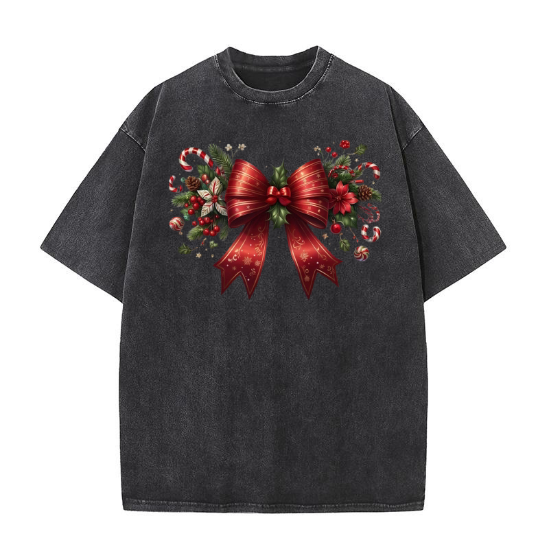 Christmas Coquette Bow Png Clipart (2) Washed T-Shirt